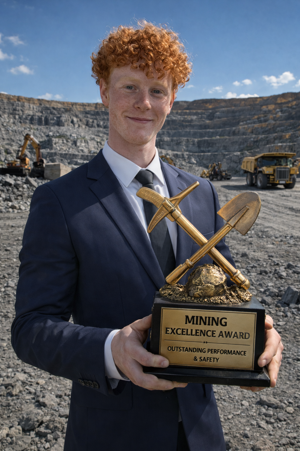 Luke holding a mining excellence award